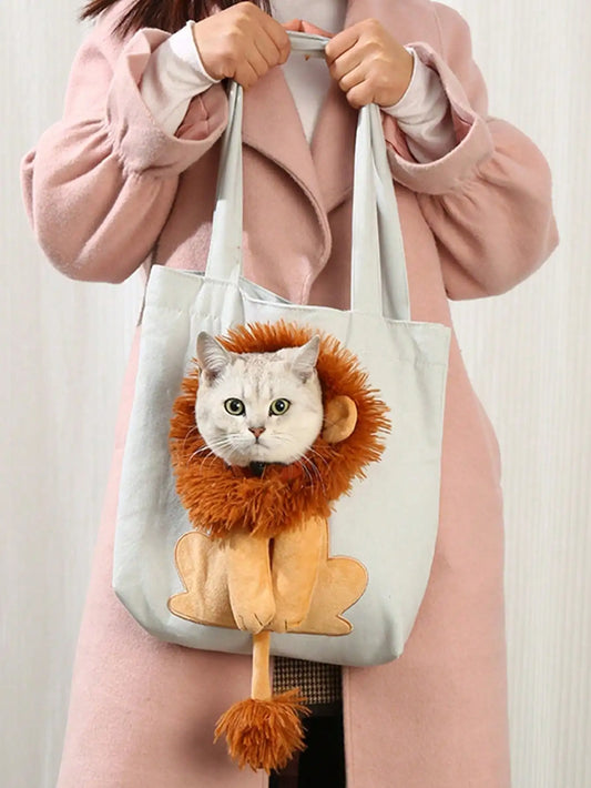 Cat Canvas Shoulder Bag Lion Shaped
